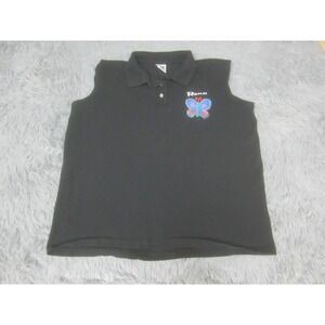 Cotton Deluxe Shirt Womens Large Black Reno Butterfly Sleeveless Polo Top USA